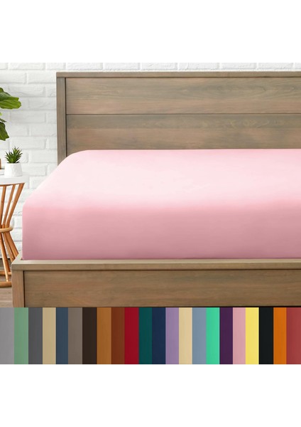 Mikrofiber Ekonomik Penye Lastikli Çarşaf Fitted Full Kenar Tek Kişilik Çarşaf Pembe 160 x 200