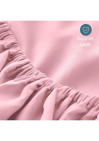 Mikrofiber Ekonomik Penye Lastikli Çarşaf Fitted Full Kenar Tek Kişilik Çarşaf Pembe 160 x 200