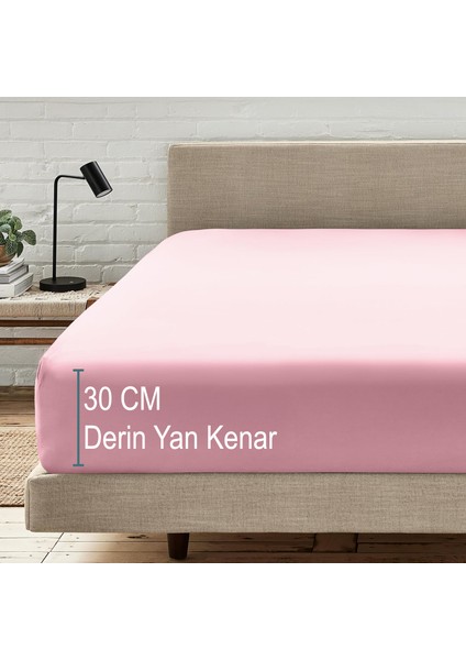 Mikrofiber Ekonomik Penye Lastikli Çarşaf Fitted Full Kenar Tek Kişilik Çarşaf Pembe 160 x 200
