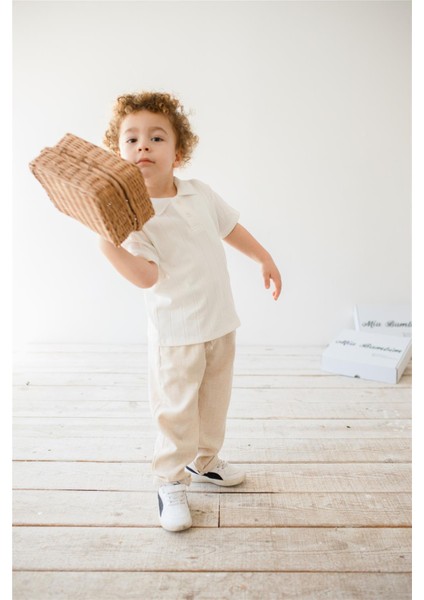 Örme Kumaş Erkek Çocuk Polo Yaka T-Shirt Beyaz