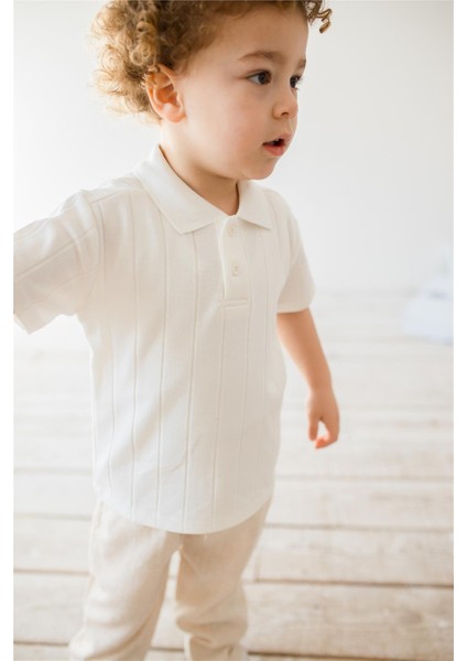 Örme Kumaş Erkek Çocuk Polo Yaka T-Shirt Beyaz fiyatları