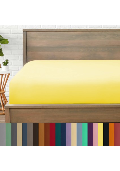 Mikrofiber Ekonomik Penye Lastikli Çarşaf Fitted Full Kenar Tek Kişilik Çarşaf Sarı 90 x 190