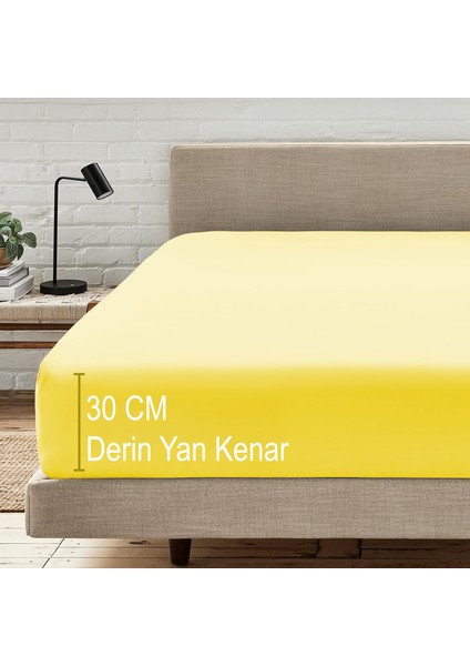 Mikrofiber Ekonomik Penye Lastikli Çarşaf Fitted Full Kenar Tek Kişilik Çarşaf Sarı 90 x 190