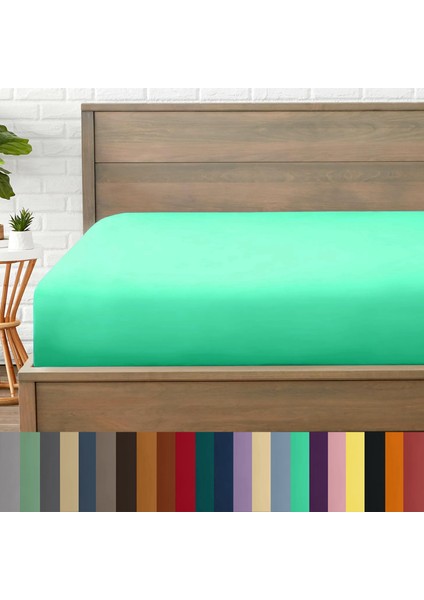 Mikrofiber Ekonomik Penye Lastikli Çarşaf Fitted Full Kenar Tek Kişilik Çarşaf Mint 160 x 200