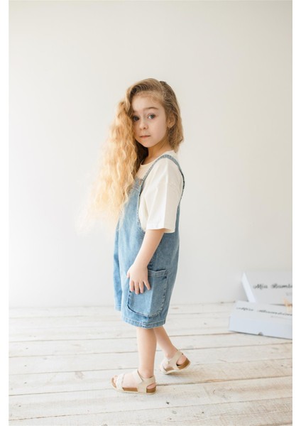 Unisex Kargo Cepli Kot Salopet Mavi