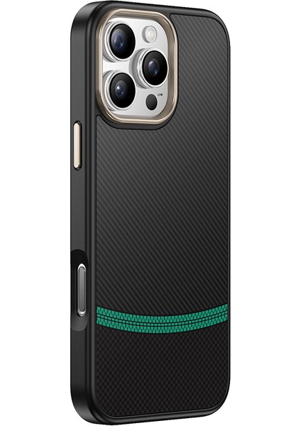 iPhone 16 Pro Max Kılıf M-Safe Şarj Özellikli Karbon Fiber Görünümlü Antina Kapak