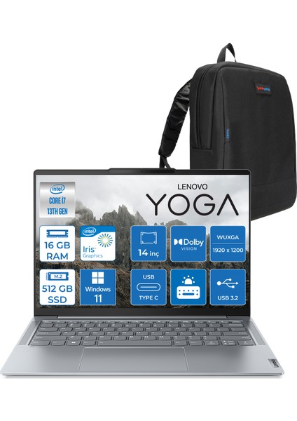 yoga Slim 6 14IRH8 Intel Core I7 13700H 16 GB 512 GB SSD 14" Wuxga 400NITS OLED W11PRO Taşınabilir Bilgisayar 883E0005YTR08+ZETTAÇANTA
