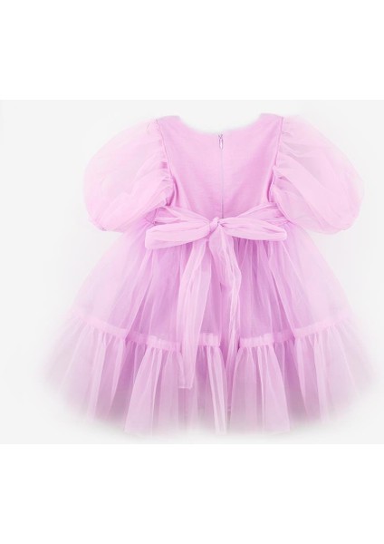 Lila Eteği Fırfırlı Kemerli Kız Çocuk Tül Elbise - Casey fiyatları