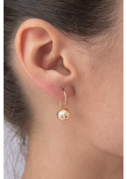 14 Ayar Altın Kalem Işlemeli Midi Top Küpe