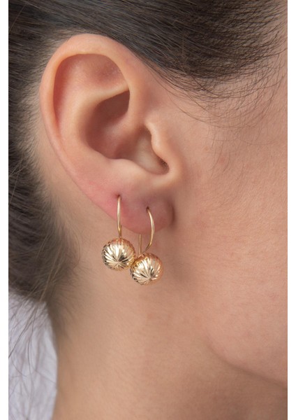 14 Ayar Altın Kalem Işlemeli Midi Top Küpe fiyatları