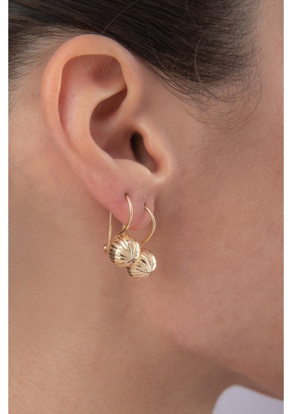 14 Ayar Altın Kalem Işlemeli Midi Top Küpe modelleri