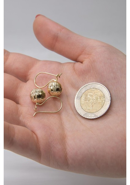 14 Ayar Altın Kalem Işlemeli Midi Top Küpe fırsatları