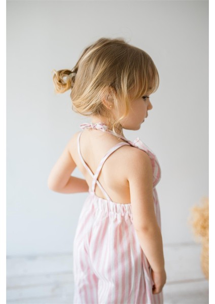 Çizgili Kız Bebek Pembe Tulum Pembe