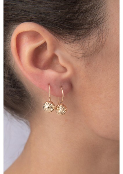14 Ayar Altın Kristal Midi Top Küpe