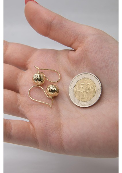 14 Ayar Altın Kalem Işlemeli Mini Top Küpe fırsatları