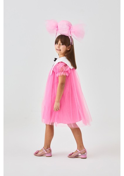 Fuşya Sivri Yakalı Kız Çocuk Tül Elbise - Nicole fırsatları