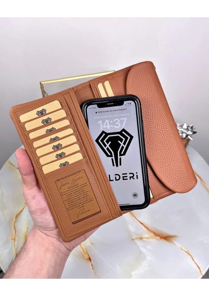 Hakiki Deri Bayan Çok Bölmeli Fermuarlı Cüzdan 2049