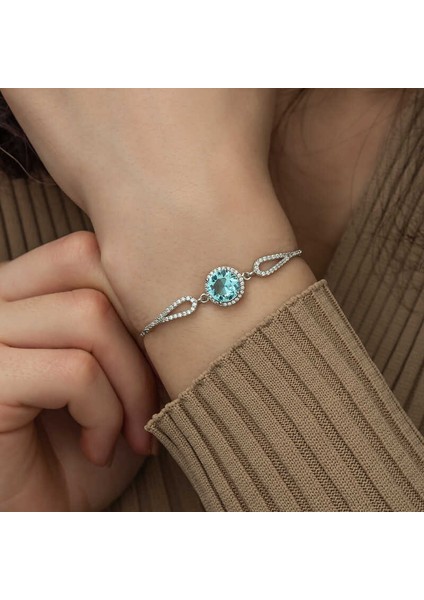 Gümüş Aquamarine Bayan Bileklik