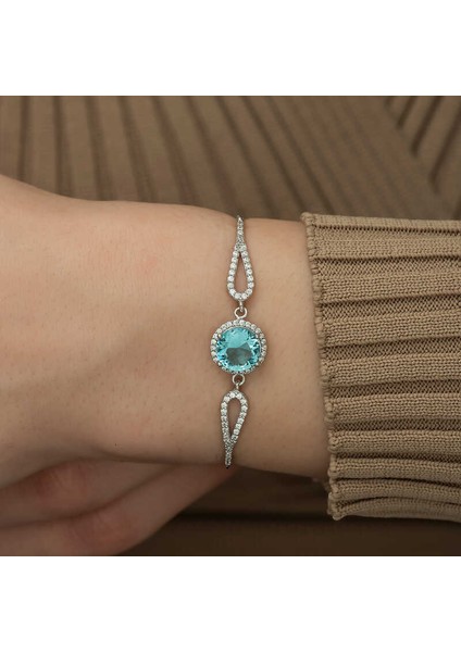 Gümüş Aquamarine Bayan Bileklik