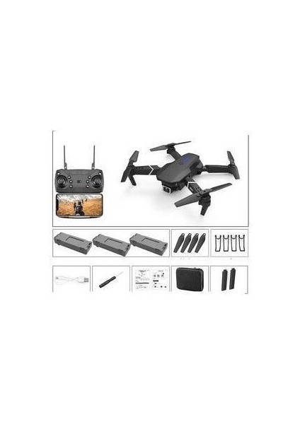 Drone E88 4K Hd Çift Kameralı Drone App Kontrol Wifi Li Katlanabilir X3 Batarya