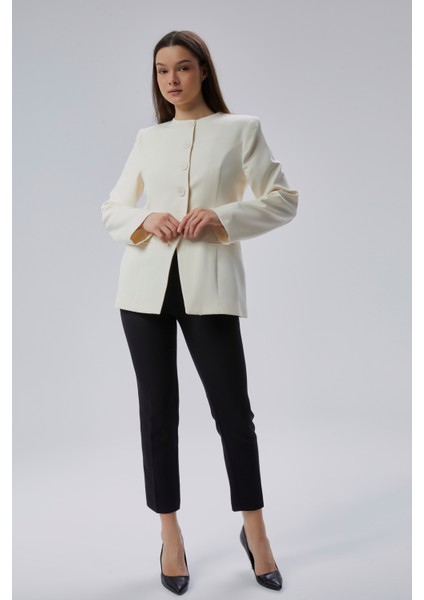 Ekru Bisiklet Yaka Regular Dokuma Ceket fiyatları