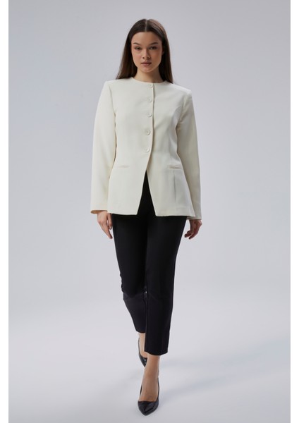 Ekru Bisiklet Yaka Regular Dokuma Ceket modelleri