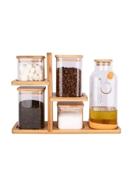 Bambu Standlı Cam Erzak ve Yağlık Seti fiyatları