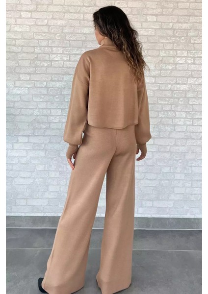 Crop Kazak Pantolon Triko Ikili Takım