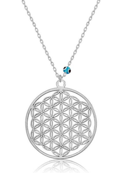 Gümüş Nazar Gözlü Yaşam Çiçeği Kolye