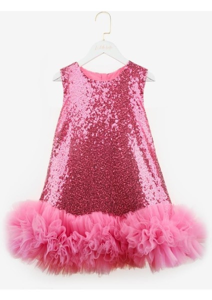 Fuşya Etek Ucu Tüllü Pullu Kız Çocuk Elbise - Evie indirimleri
