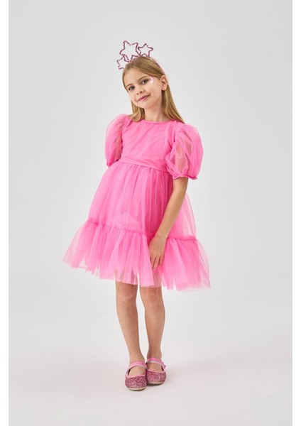 Pembe Eteği Fırfırlı Kemerli Kız Çocuk Tül Elbise - Casey fiyatları