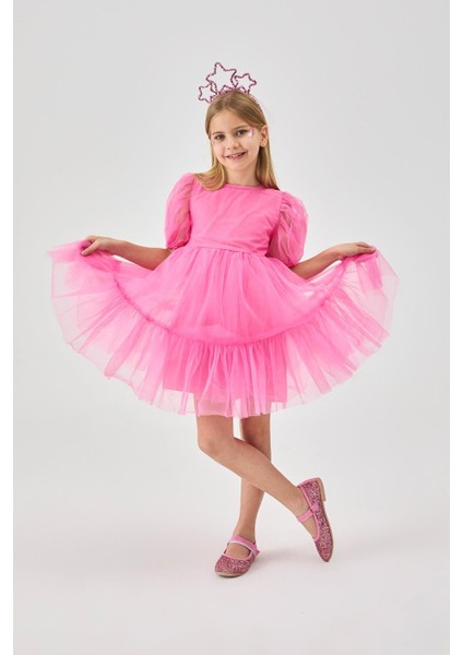 Pembe Eteği Fırfırlı Kemerli Kız Çocuk Tül Elbise - Casey fırsatları