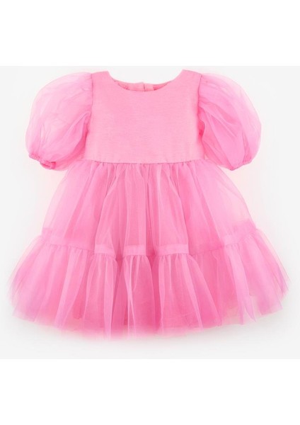 Pembe Eteği Fırfırlı Kemerli Kız Çocuk Tül Elbise - Casey indirimleri