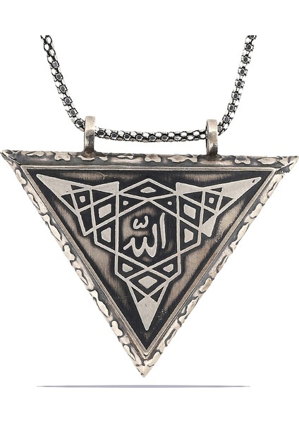 Gümüş Üçgen Içi Açılabilen Allah Muskalık Kolye