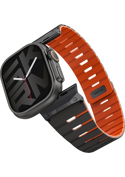 Watch 42MM Gemini Serisi Tpu Magnetik Silikon Kordon Siyah-Turuncu