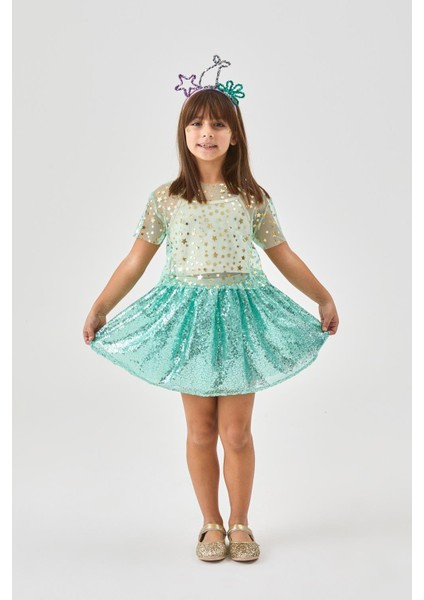 Mint Üzeri Pullu Kız Çocuk Etek - Gracie