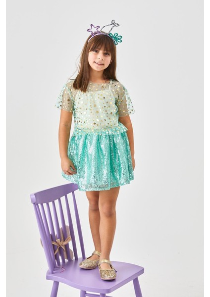 Mint Üzeri Pullu Kız Çocuk Etek - Gracie modelleri