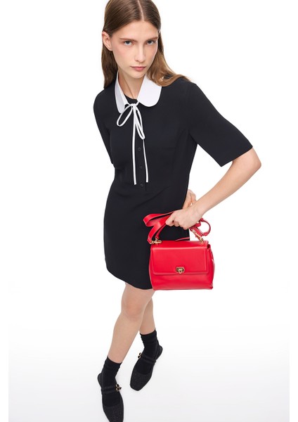 Siyah Kısa Kollu Düğmeli Viskoz Elbise fiyatları