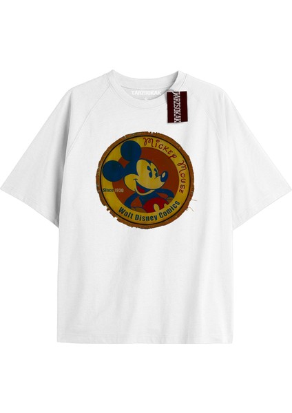 Unique Kadın Beyaz Sırt Baskılı Mickey Mouse T-Shirtkod 20