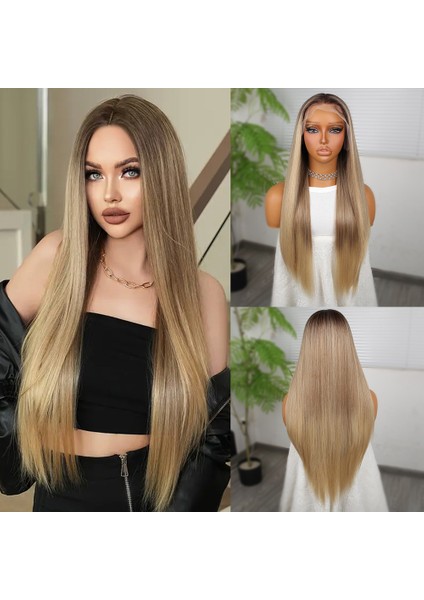 Kumral Dore Sarı Ombreli Fiber Sentetik Tül Peruk