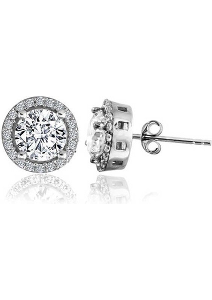 Gümüş Yuvarlak Montür Pırlanta Modeli Küpe