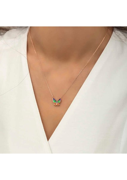 Gümüş Rose Minimal Kelebek Bayan Kolye fiyatları