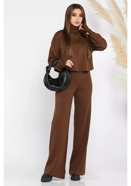 Crop Kazak Pantolon Triko Ikili Takım