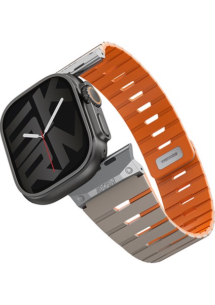 Watch Ultra 49MM Gemini Serisi Tpu Magnetik Silikon Kordon Gri-Turuncu