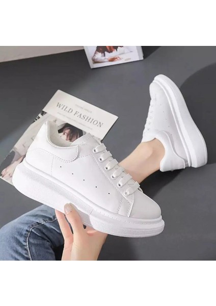 Unisex Beyaz Siyah Spor Ayakkabı Sneaker
