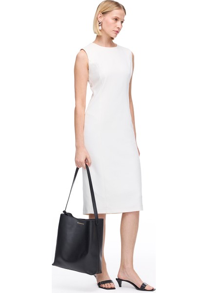 Beyaz Dellas Slim Fit Midi Boy Elbise