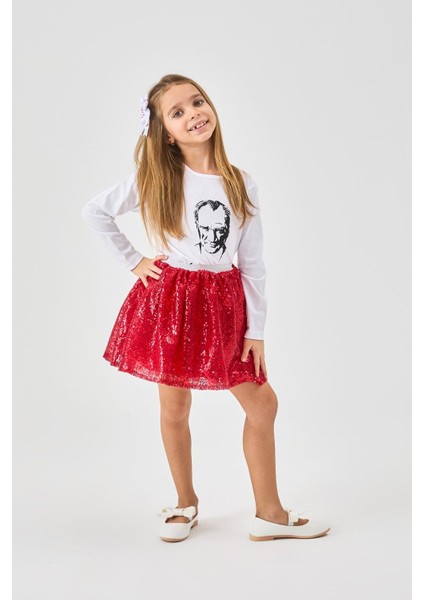 Kırmızı Üzeri Pullu Kız Çocuk Etek - Gracie fiyatları