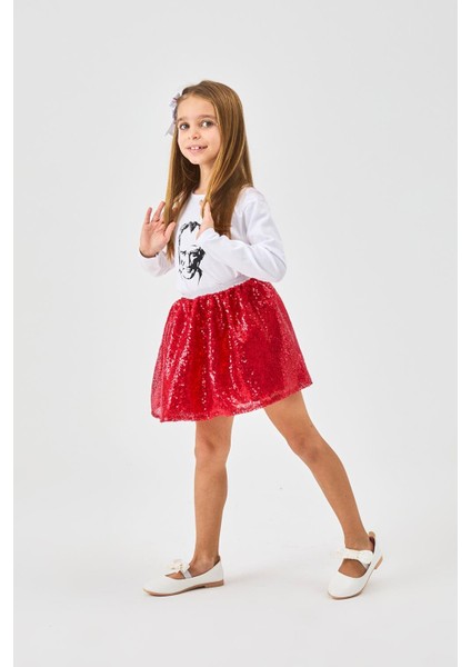 Kırmızı Üzeri Pullu Kız Çocuk Etek - Gracie modelleri