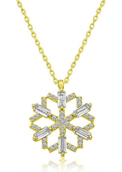 Gümüş Gold Baget Taşlı Kar Tanesi Kolye