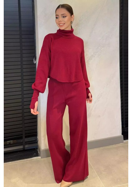 Crop Kazak Pantolon Triko Ikili Takım